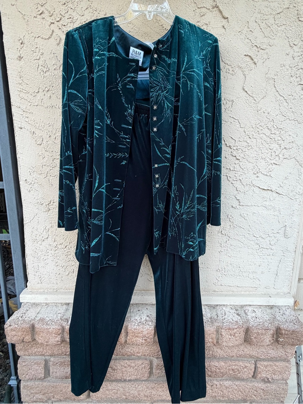 R&M Teal Velvet Jacket & Black Pants Set - Teal/Black